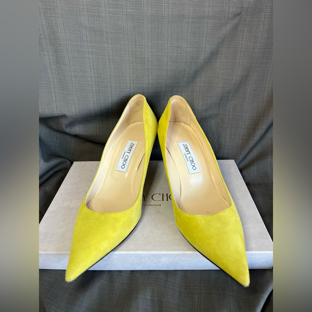 Jimmy Choo Yellow Suede Pointed-Toe Pumps
